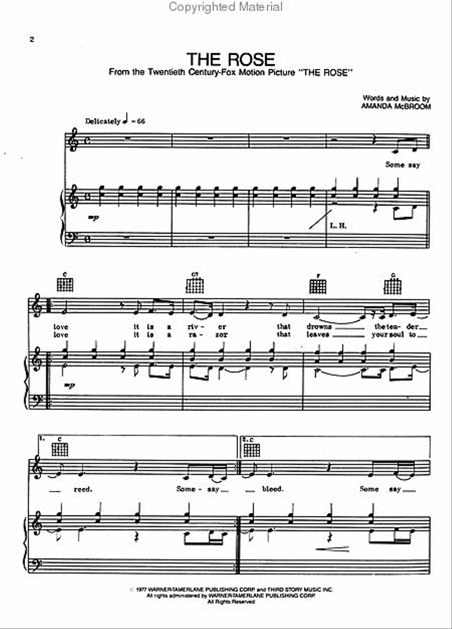 The Rose Piano, Vocal, Guitar scores gallery preview page 2