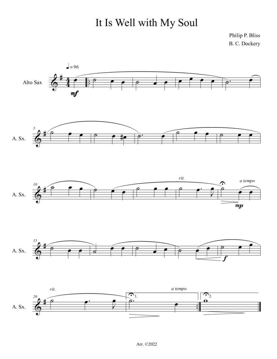 It Is Well with My Soul (Alto Sax Solo) It Is Well with My Soul (Alto Sax Solo) Alto Saxophone scores gallery preview page 1