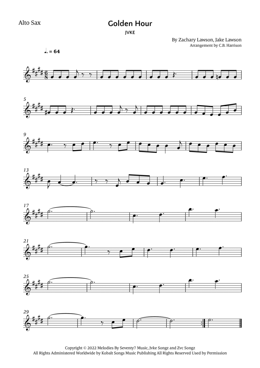 Golden Hour Alto Saxophone scores gallery preview page 1