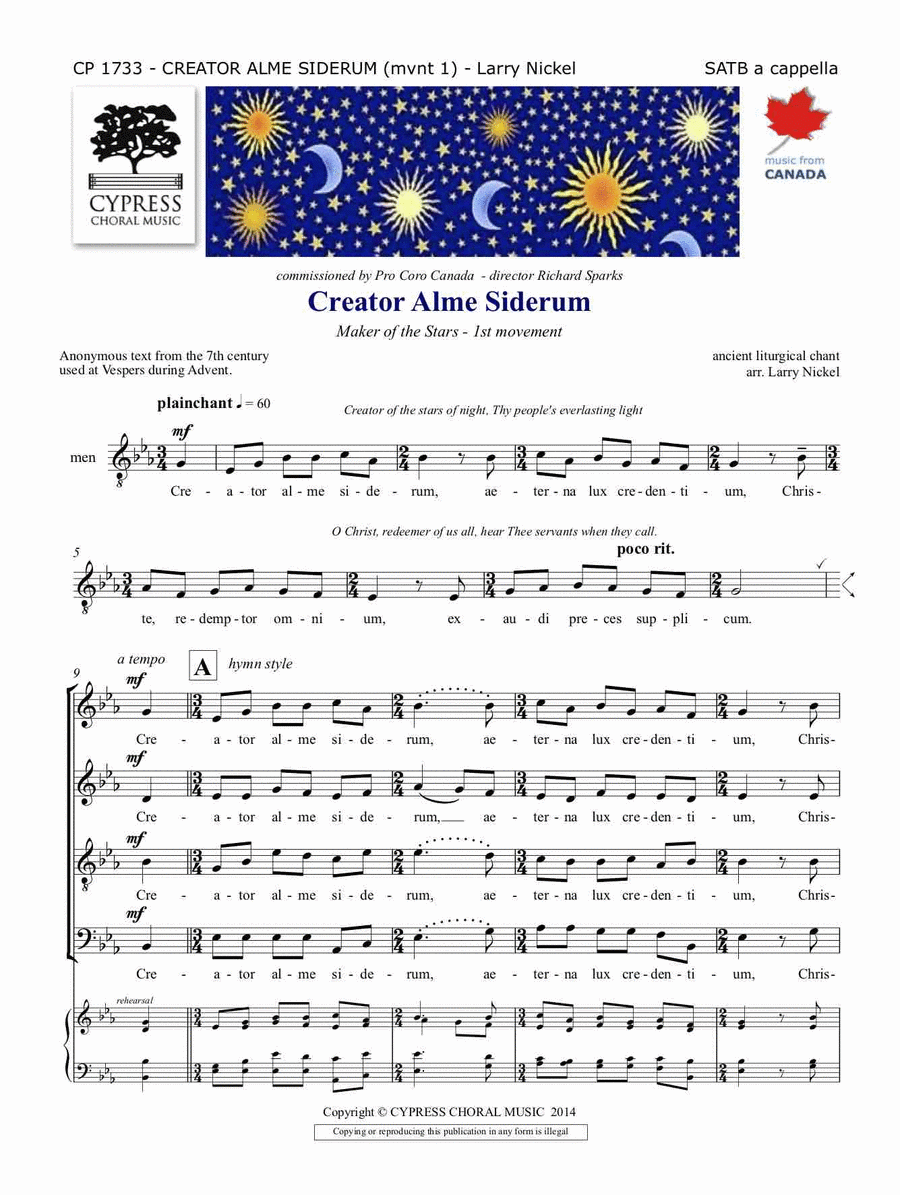 Creator Alme Siderum - Mvmt 1 4-Part scores gallery preview page 1