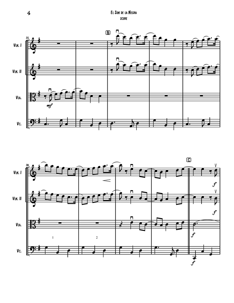 El Son de la Negra Mexican mariachi folk song for String Quartet String Quartet scores gallery preview page 5