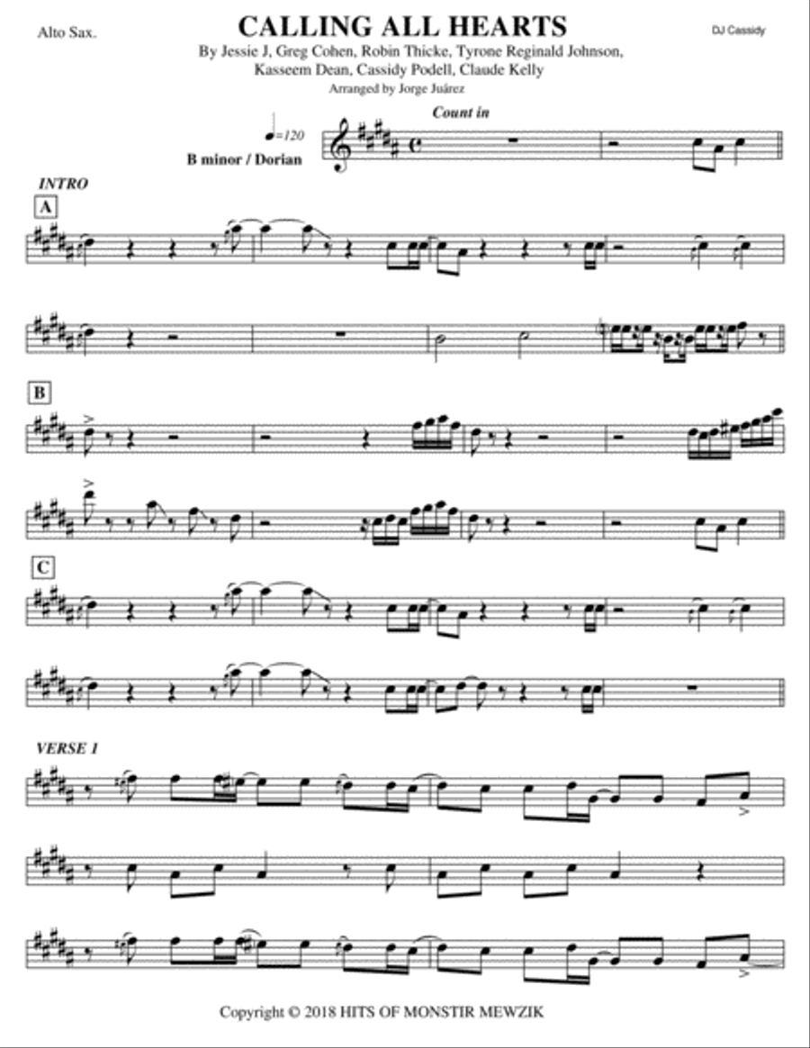 Calling All Hearts (swizz Beats Remix) Alto Saxophone scores gallery preview page 1