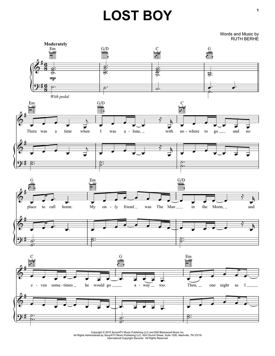 Lost Boy Lost Boy Piano, Vocal, Guitar scores gallery preview page 1