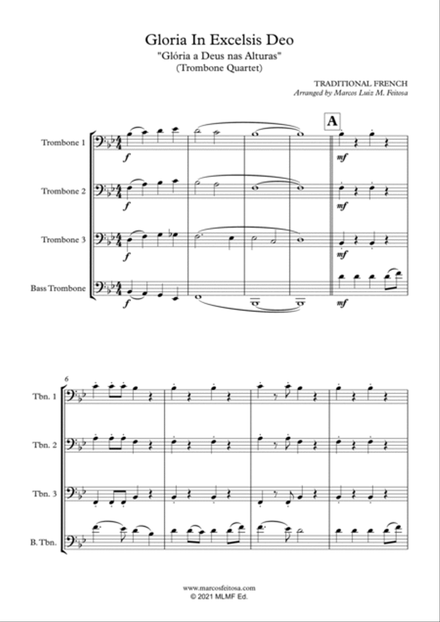 Gloria In Excelsis Deo - Trombone Quartet Trombone Quartet scores gallery preview page 3