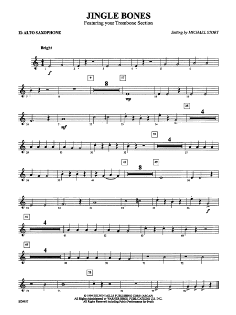 Jingle Bones: E-flat Alto Saxophone Concert Band scores gallery preview page 1