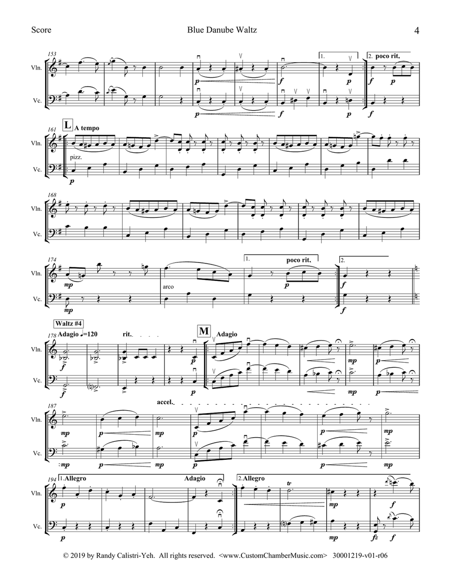 Strauss Blue Danube Waltz (violin/cello duet) String Duet scores gallery preview page 6