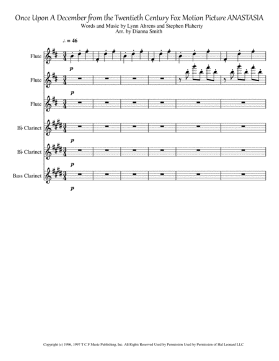 Once Upon A December from the Twentieth Century Fox Motion Picture ANASTASIA Woodwind Ensemble scores gallery preview page 1
