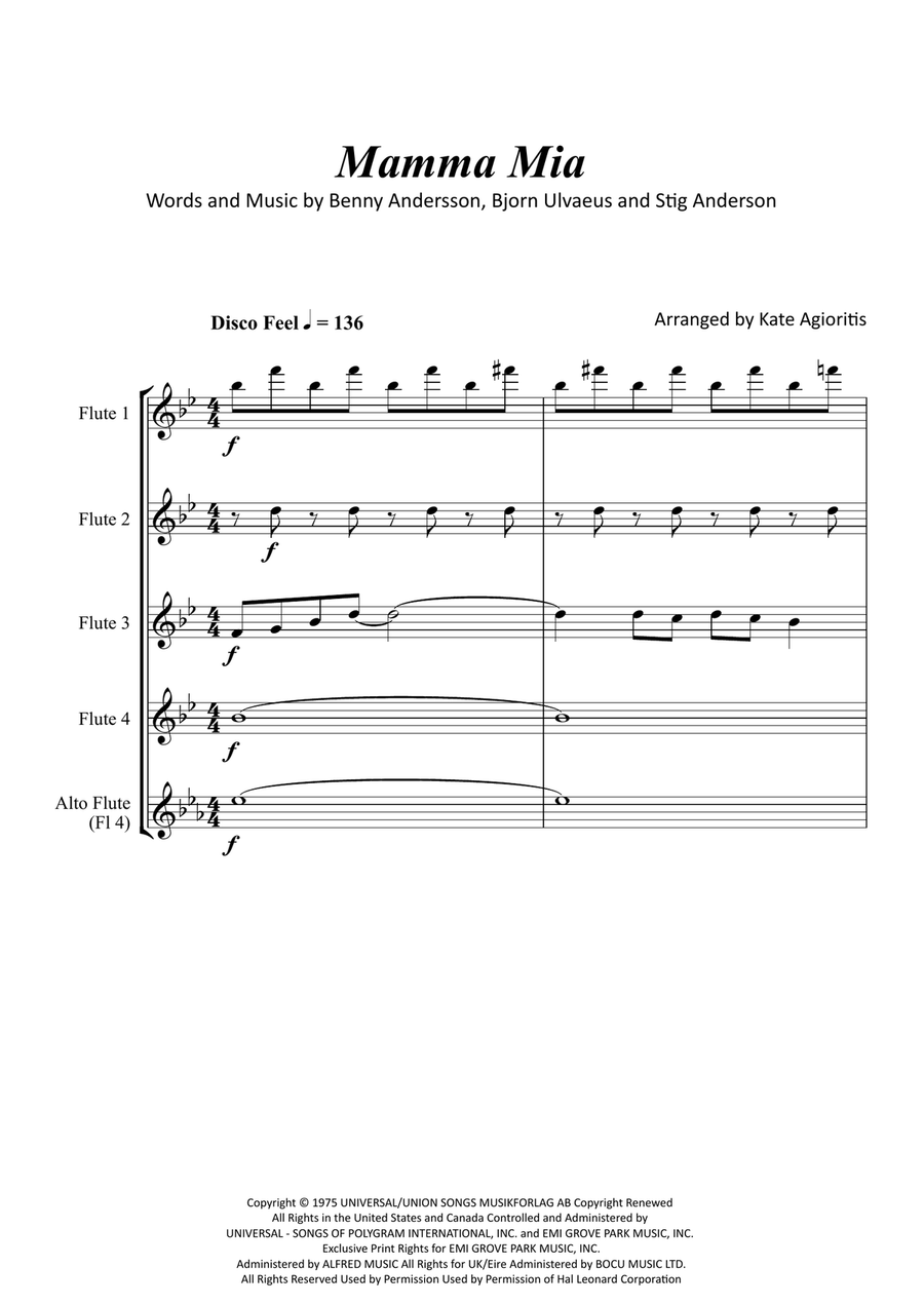 Mamma Mia Mamma Mia Flute Quartet scores gallery preview page 2