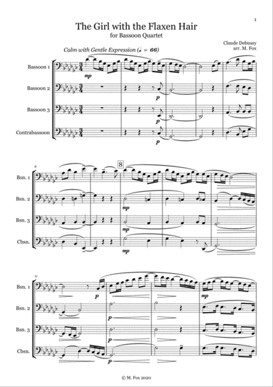The Girl with the Flaxen Hair (for Bassoon Quartet) Woodwind Quartet scores gallery preview page 3
