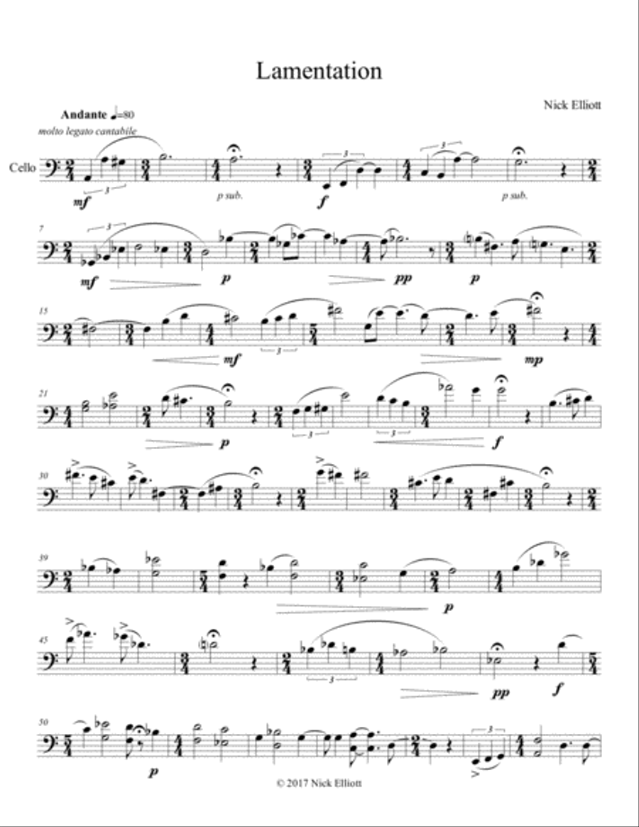 Lamentation Cello Solo scores gallery preview page 1
