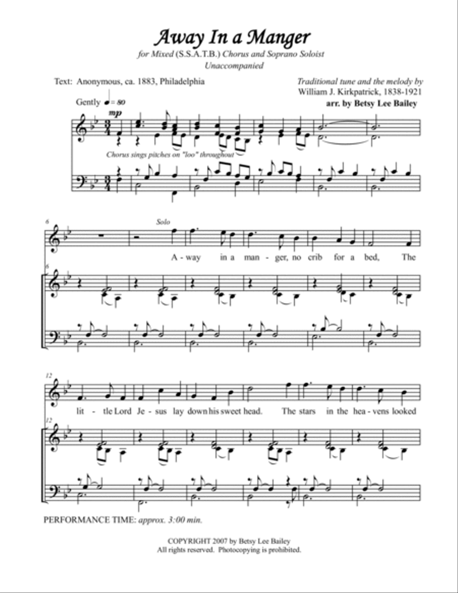 Away in a Manger 4-Part scores gallery preview page 2