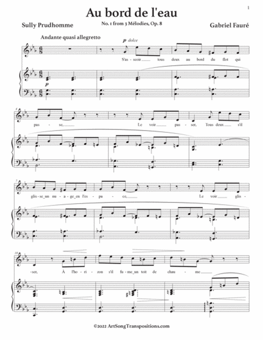 FAURÉ: Au bord de l'eau, Op. 8 no. 1 (transposed to C minor)