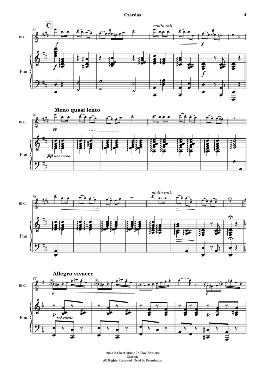 Czardas - Bb Clarinet and Piano (Full Score and Parts) B-Flat Clarinet scores gallery preview page 5