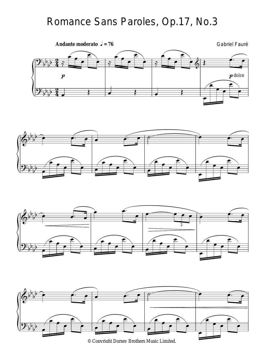 Romance Sans Paroles Op. 17, No. 3 Piano Solo scores gallery preview page 1
