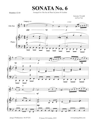 Book cover for Vivaldi: Sonata No. 6 for Alto Sax & Piano