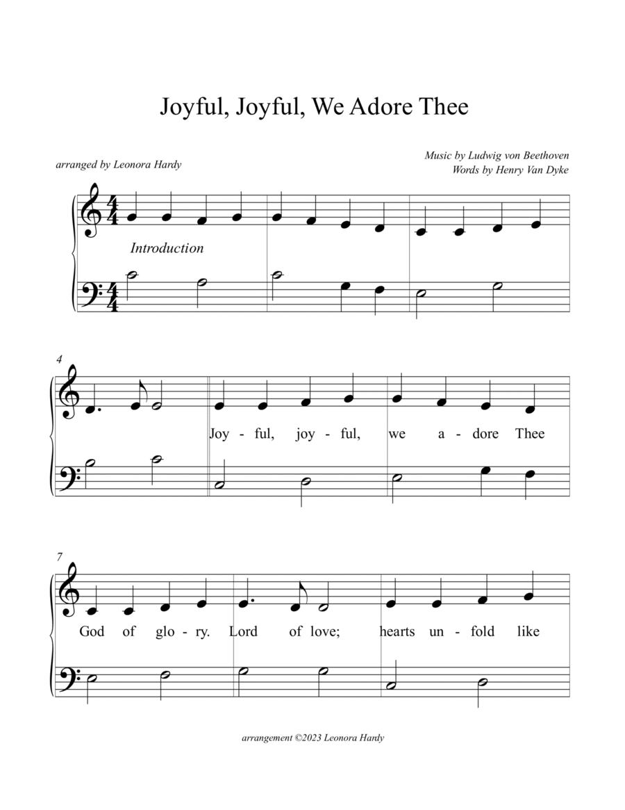 Joyful, Joyful, We Adore Thee (Beginner) Easy Piano scores gallery preview page 1