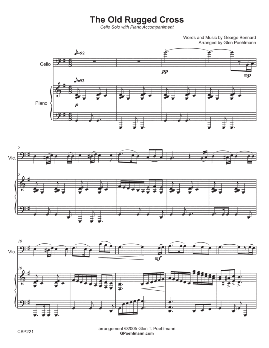 THE OLD RUGGED CROSS - Cello Solo with Piano Accompaniment Piano scores gallery preview page 1