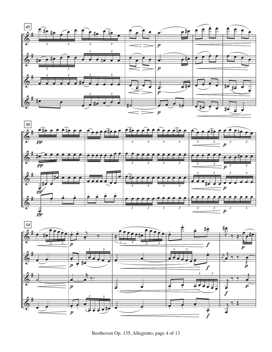 Quartet in F Major, Opus 135, movement 1, Allegretto, for mixed clarinet quartet Clarinet Quartet scores gallery preview page 6