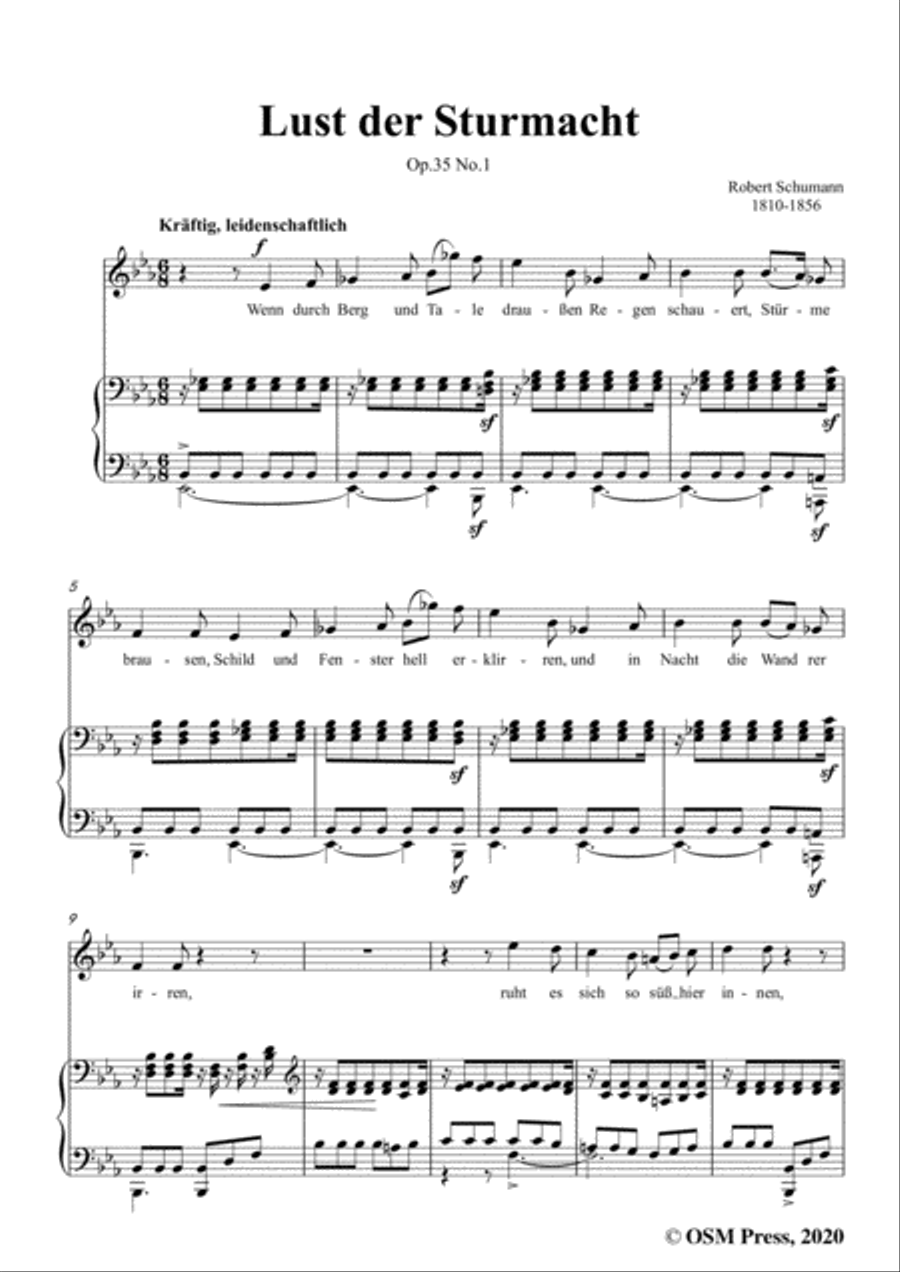 Schumann-Lust der Sturmnacht,Op.35 No.1 in E flat Major,for Voice and Piano Voice Solo scores gallery preview page 3