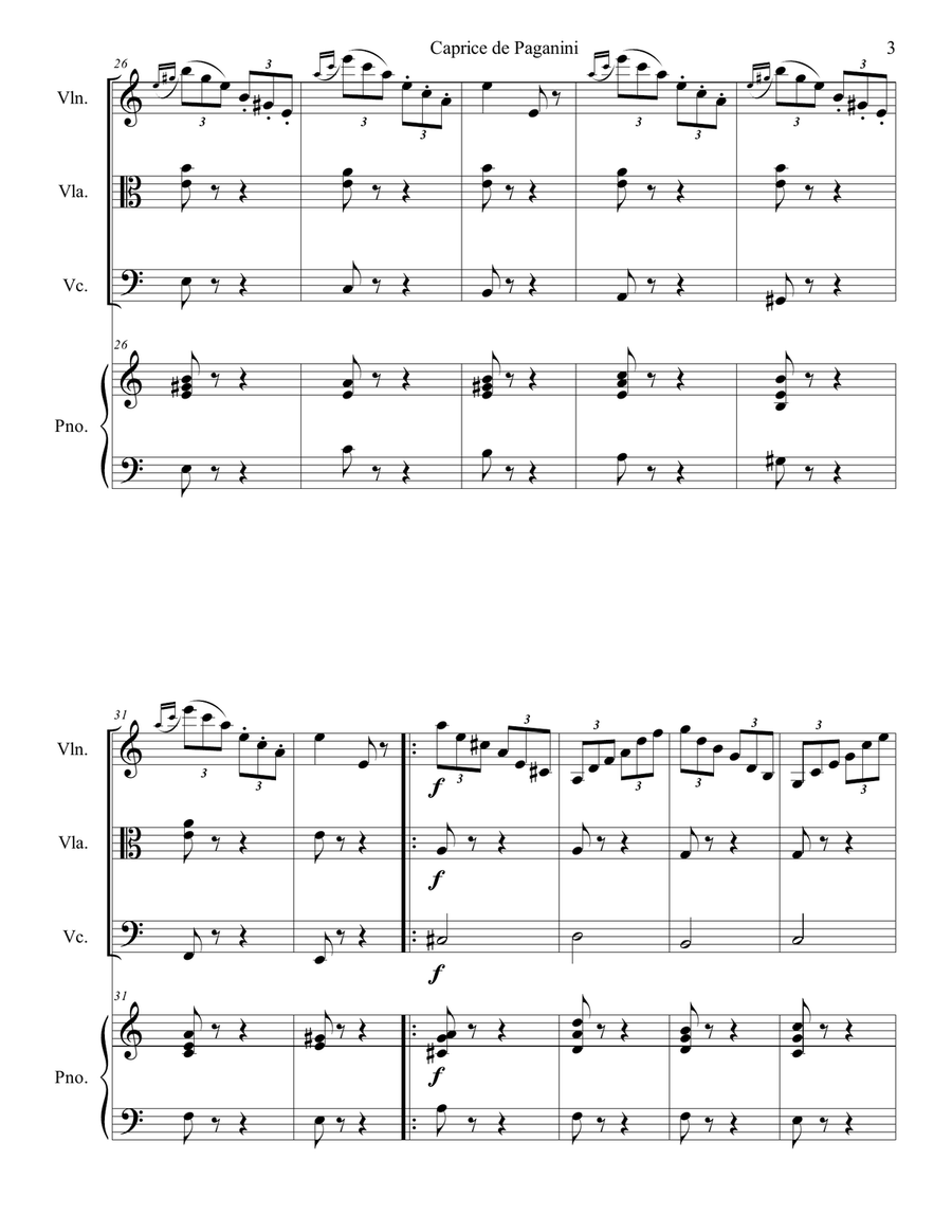 Niccolo Paganini - Caprice No.24 arr. for piano quartet (score and parts) Piano Quartet scores gallery preview page 3
