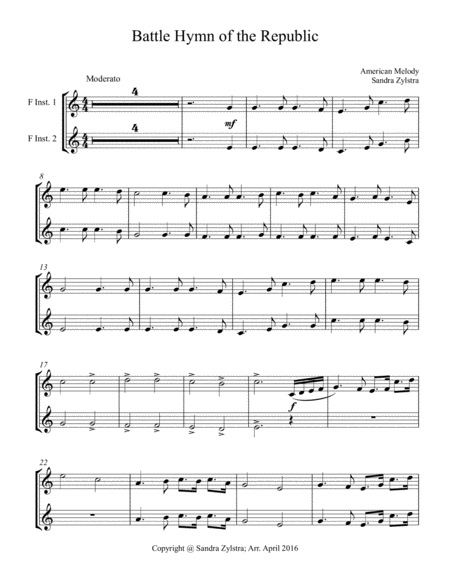 Battle Hymn of the Republic (treble F instrument duet, parts only) image number null