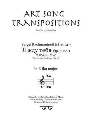 Book cover for RACHMANINOFF: Я жду тебя, Op. 14 no. 1 (transposed to E-flat major, "I wait for you")