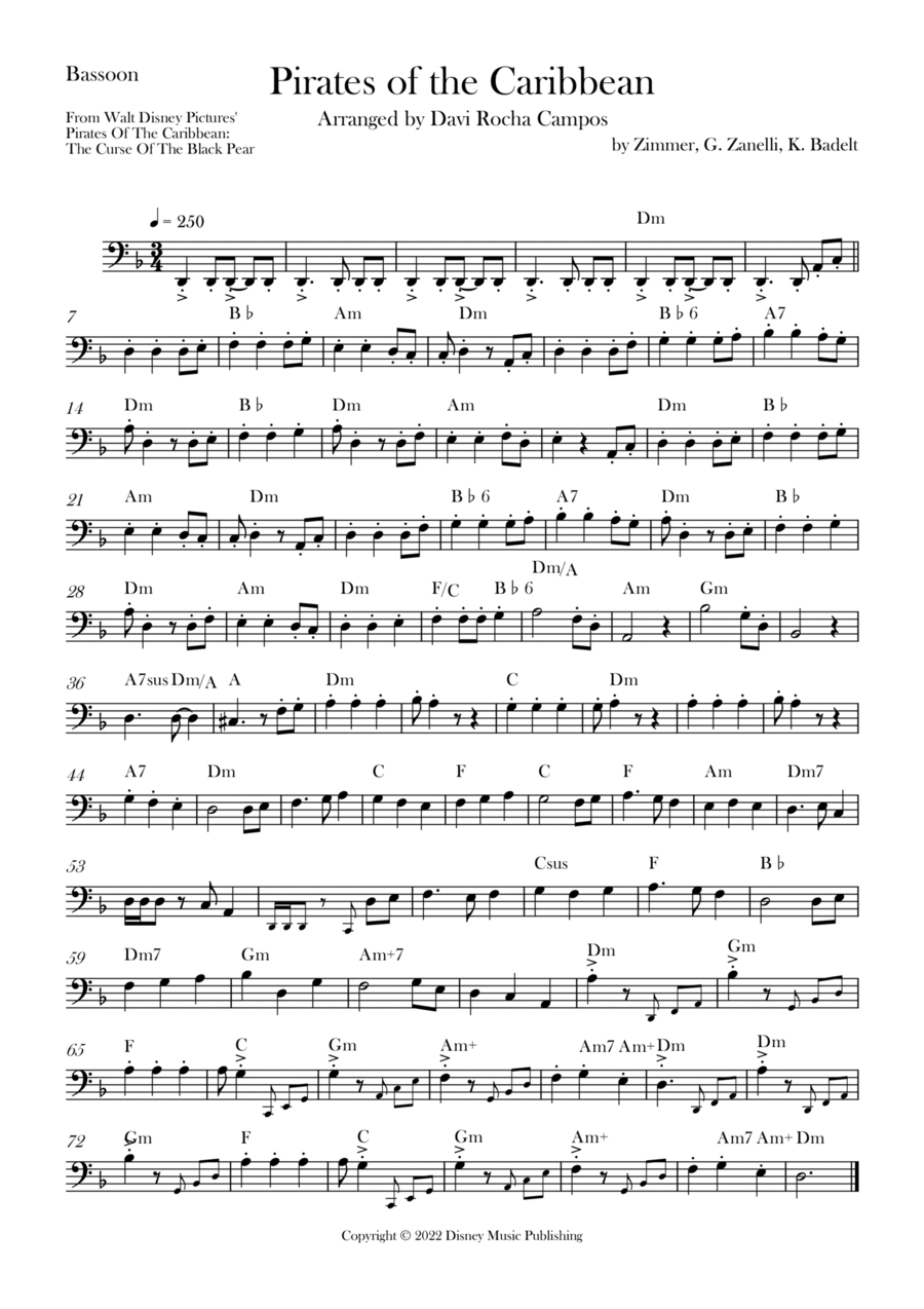 Pirates Of The Caribbean Pirates Of The Caribbean Bassoon Solo scores gallery preview page 1