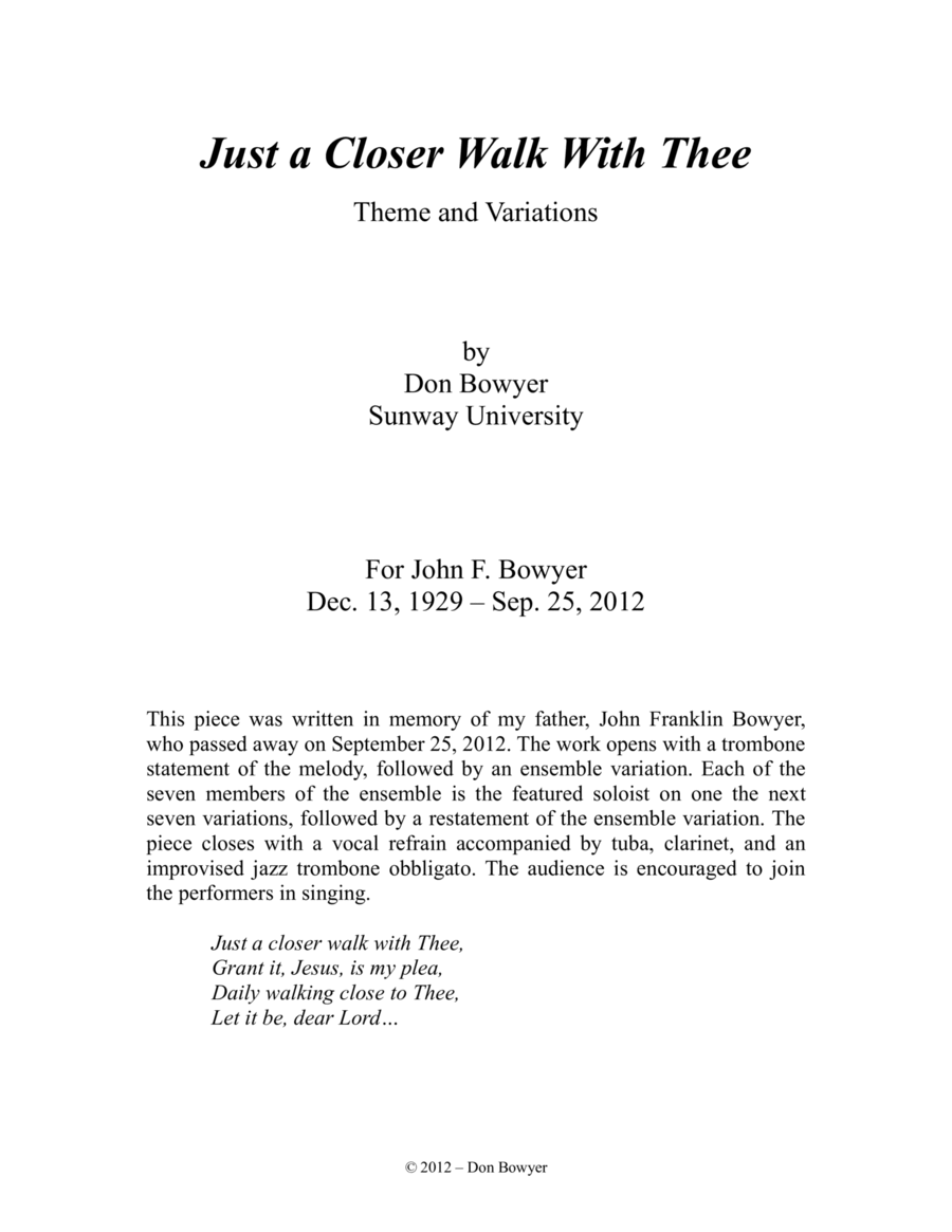 Just a Closer Walk with Thee - Theme and Variations image number null