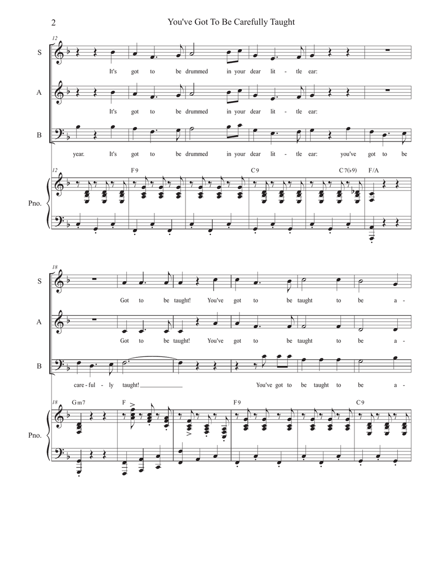 You've Got To Be Carefully Taught 3-Part scores gallery preview page 2