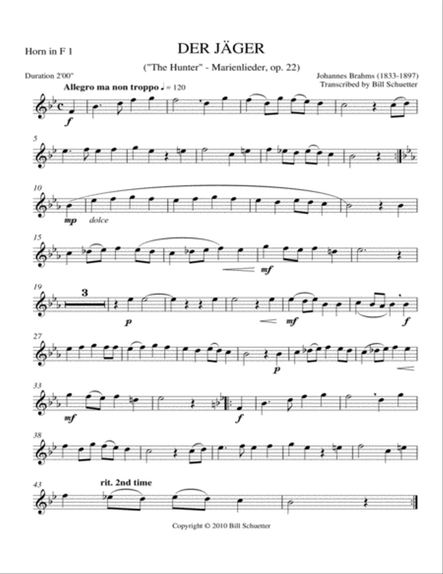 Der Jager from Marienlieder Horn scores gallery preview page 3