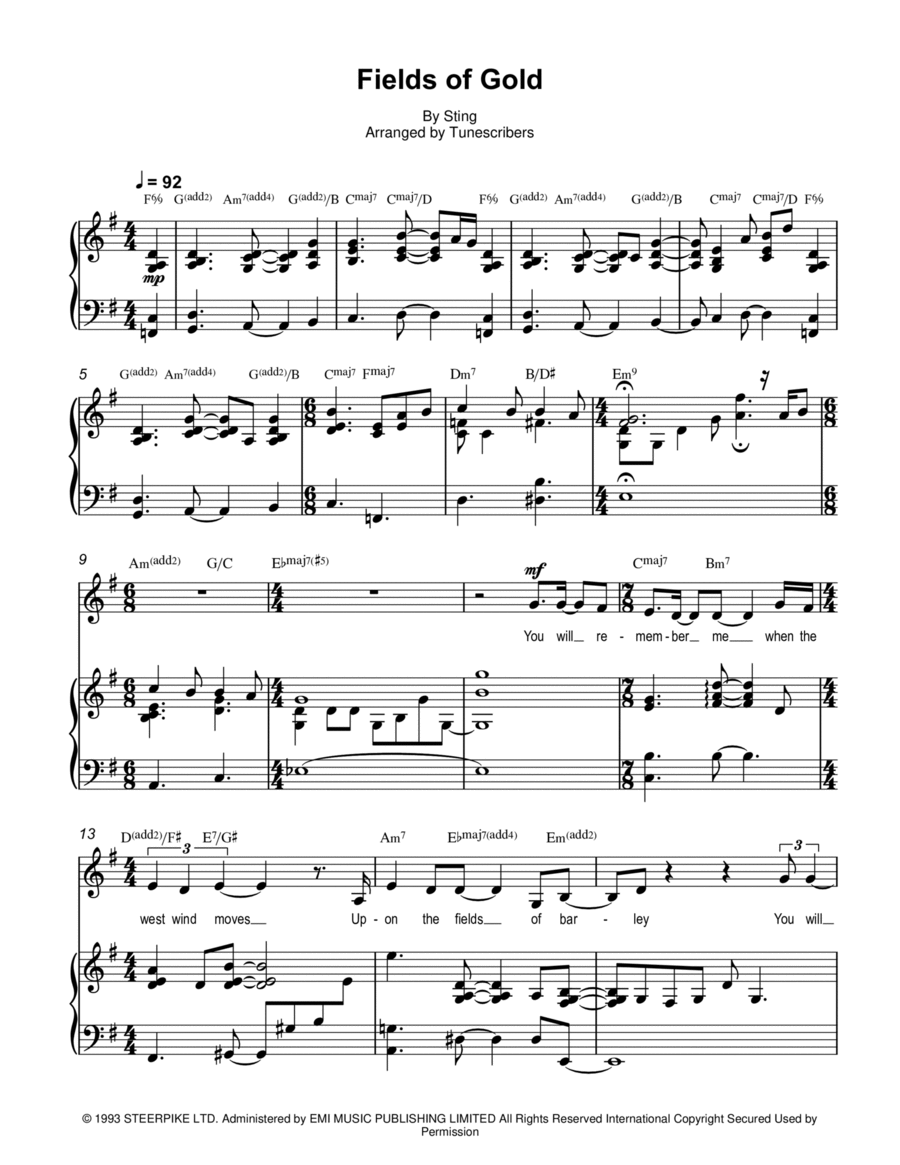 Fields Of Gold Fields Of Gold Voice scores gallery preview page 1