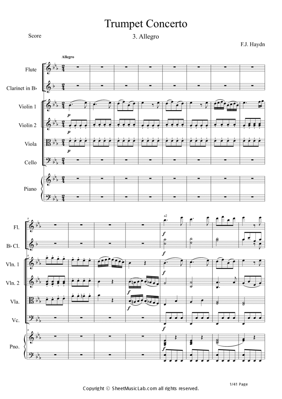 Trumpet Concerto 3. Allegro Orchestra scores gallery preview page 1