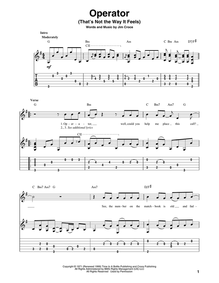 Operator (That's Not The Way It Feels) Acoustic Guitar scores gallery preview page 1