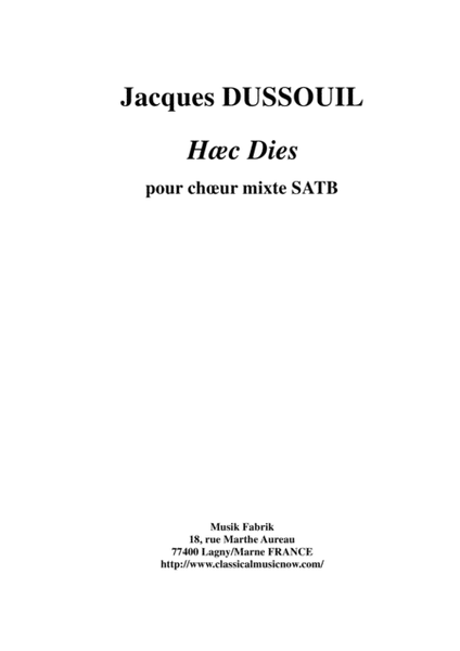 Jacques Dussouil: Haec Dies for SATB chorus image number null