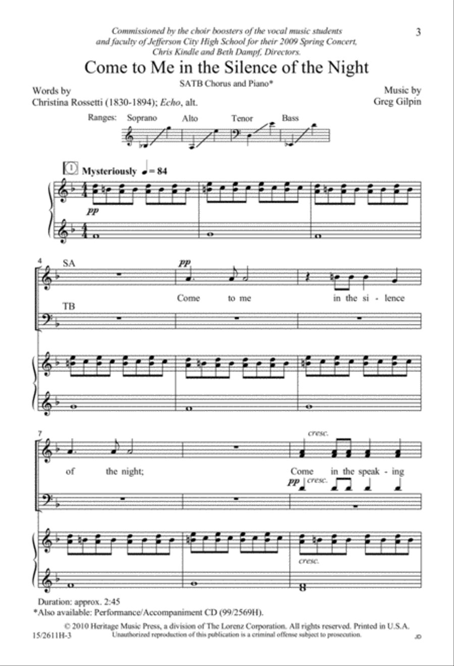 Come to Me in the Silence of the Night 4-Part scores gallery preview page 4