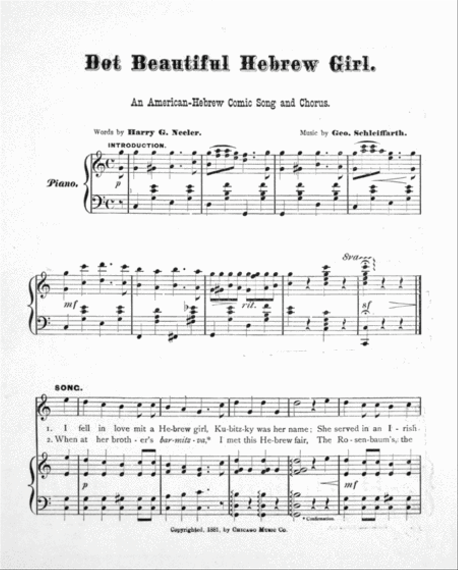 Dot Beautiful Hebrew Girl. An American-Hebrew Comic Song Voice scores gallery preview page 2