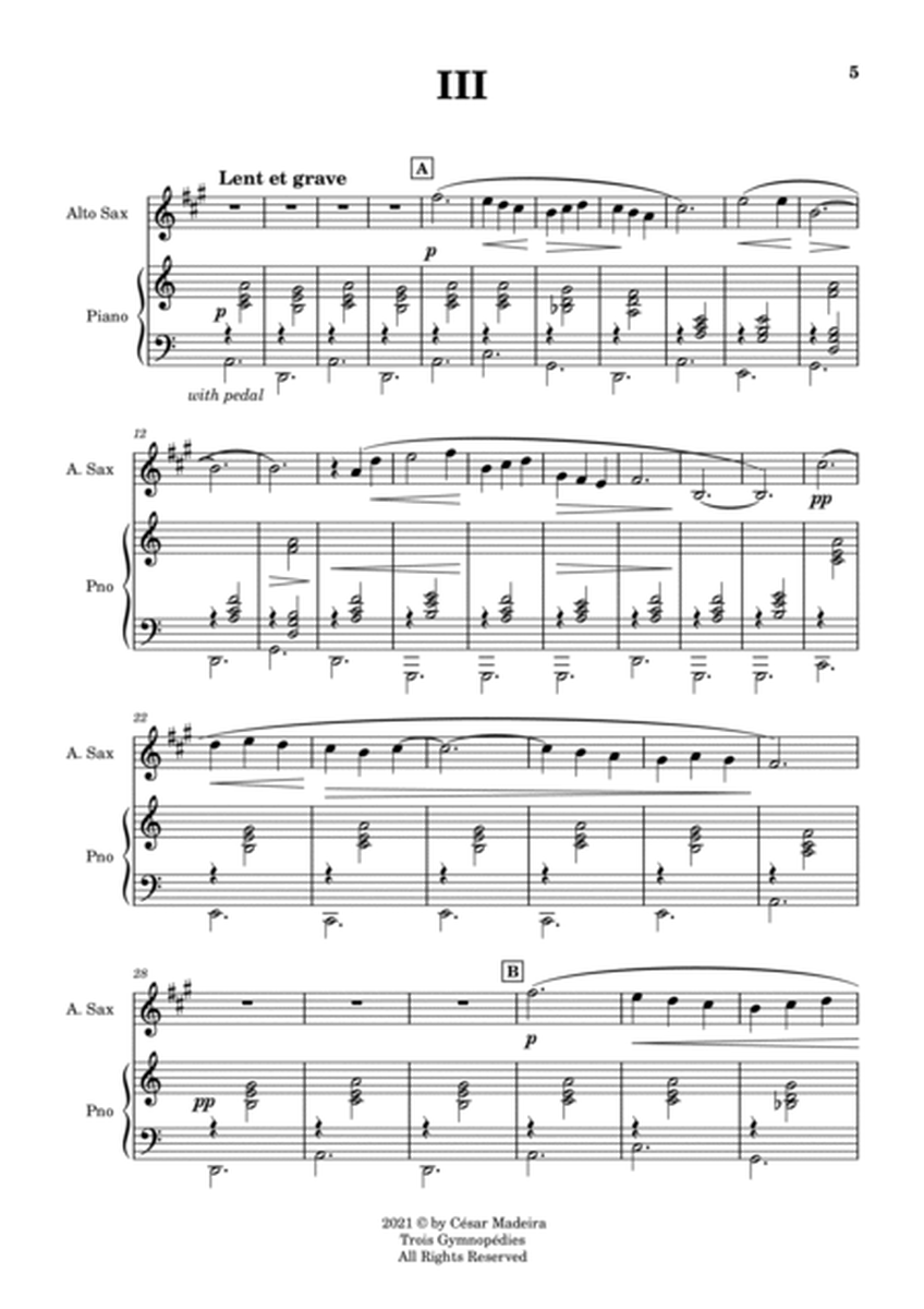 Three Gymnopedies by Satie - Alto Sax and Piano (Full Score and Parts) image number null