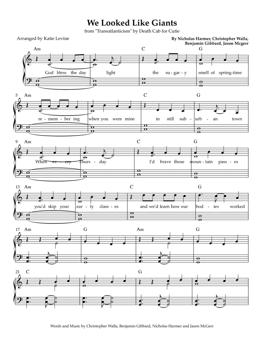 We Looked Like Giants Easy Piano scores gallery preview page 1