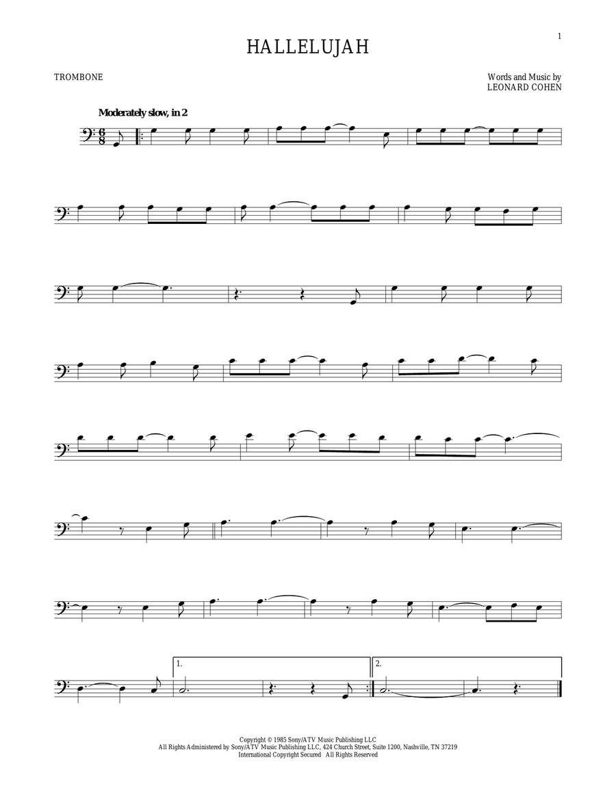Hallelujah Trombone Solo scores gallery preview page 1