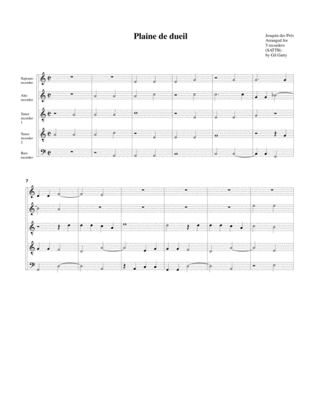 Plaine de dueil (arrangement for 5 recorders)