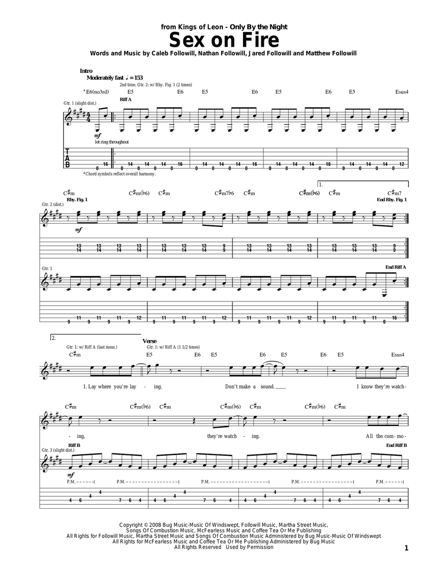 Sex On Fire Acoustic Guitar scores gallery preview page 1