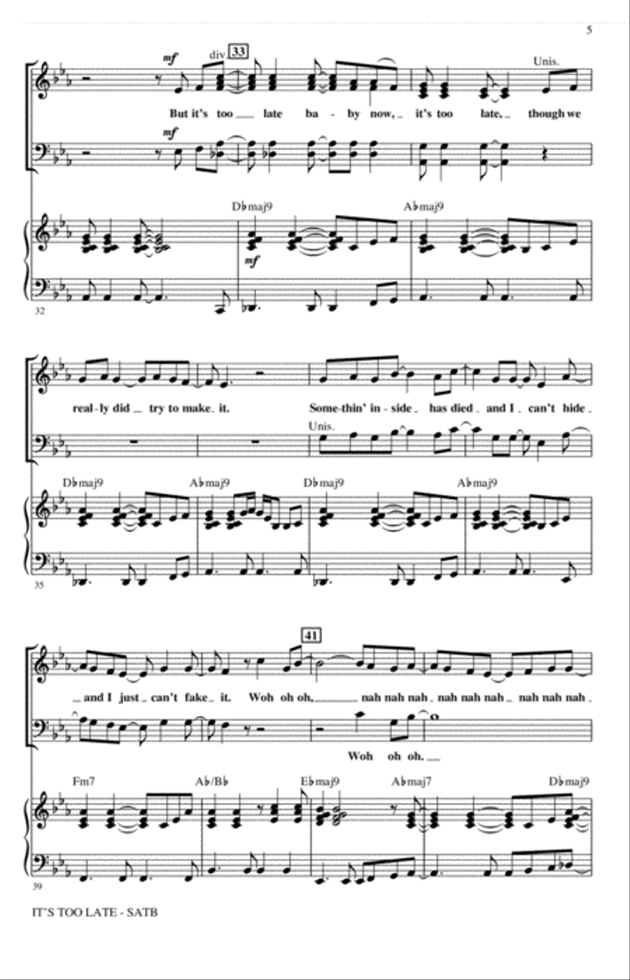 It's Too Late (arr. Roger Emerson) 4-Part scores gallery preview page 4