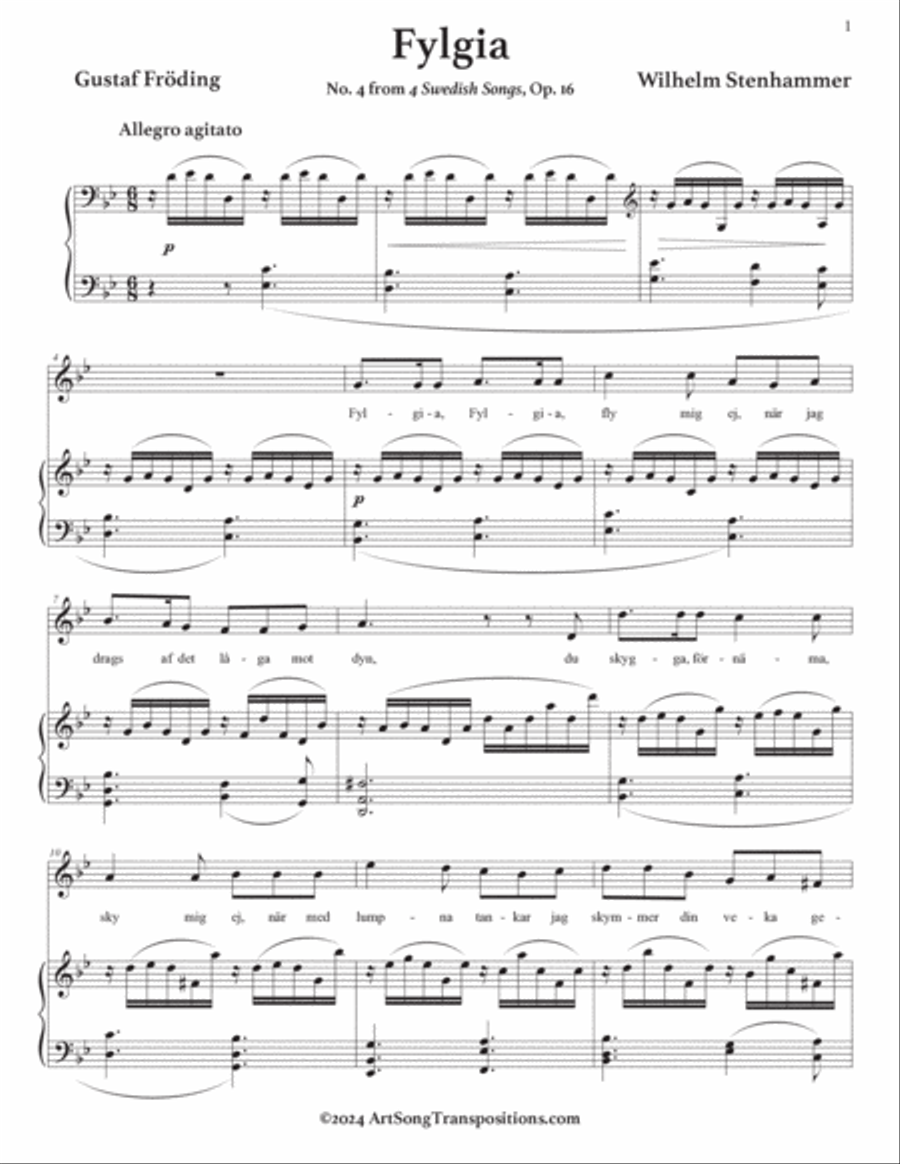 STENHAMMER: Fylgia, Op. 16 no. 4 (transposed to G minor) Voice scores gallery preview page 2