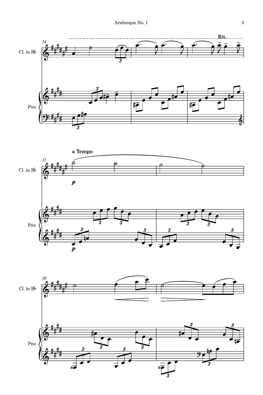 Arabesque No.1 (Simplified for Clarinet and Piano) B-Flat Clarinet scores gallery preview page 3