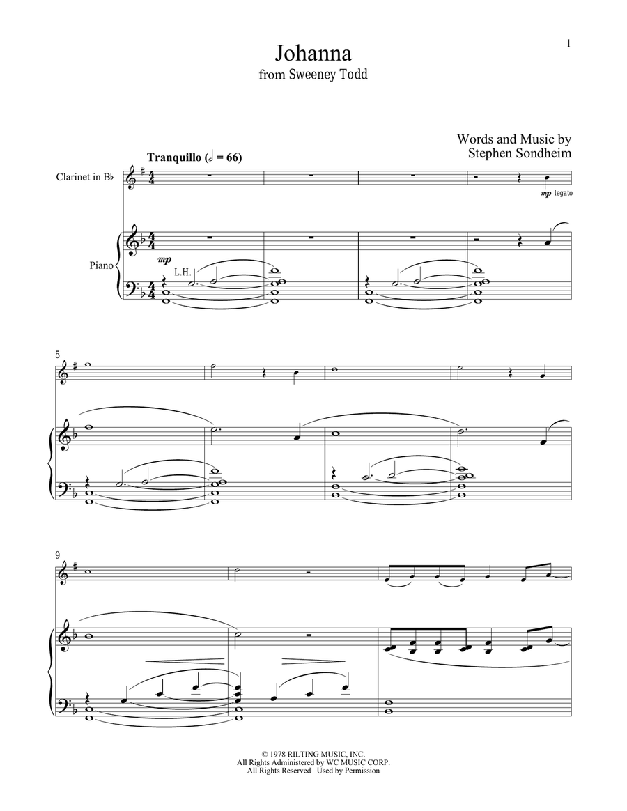 Johanna (from Sweeney Todd) Clarinet Solo scores gallery preview page 1