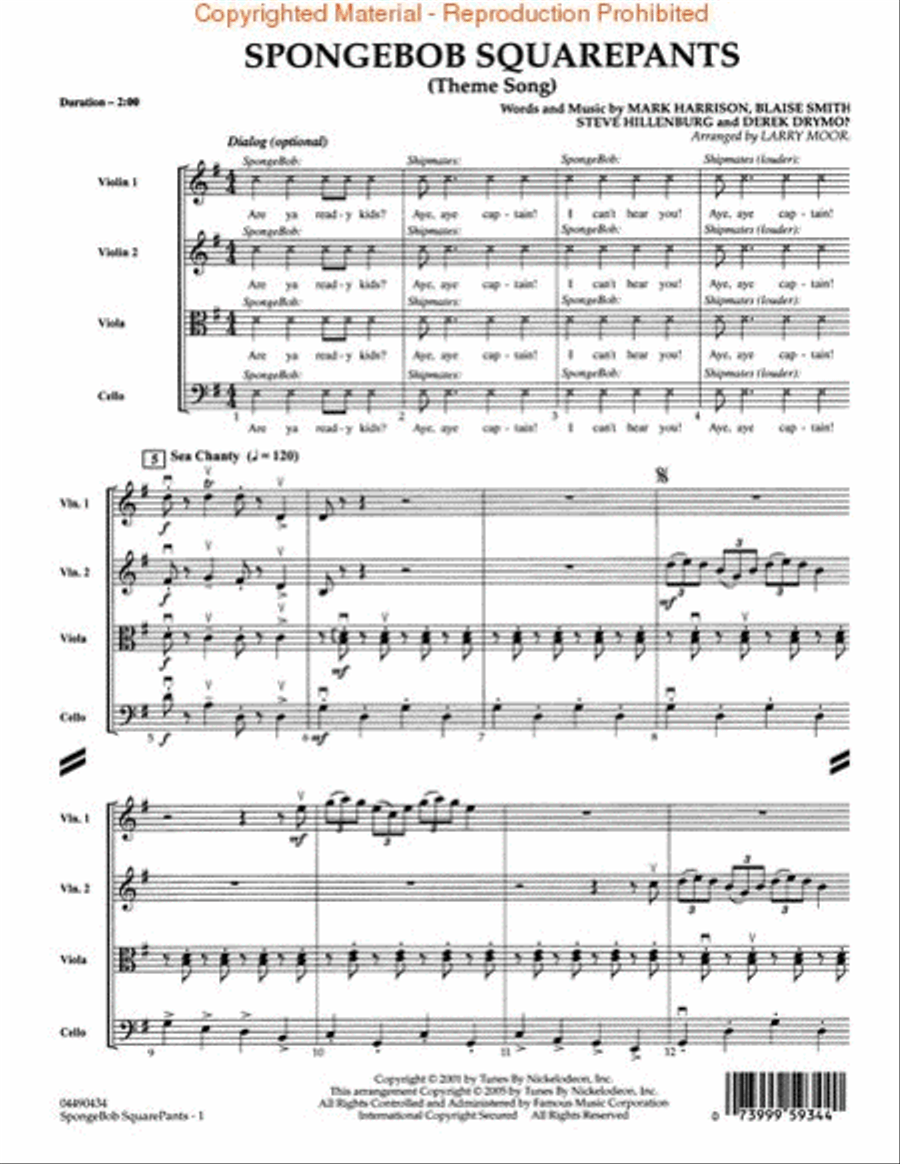 SpongeBob SquarePants (Theme Song) String Quartet scores gallery preview page 2
