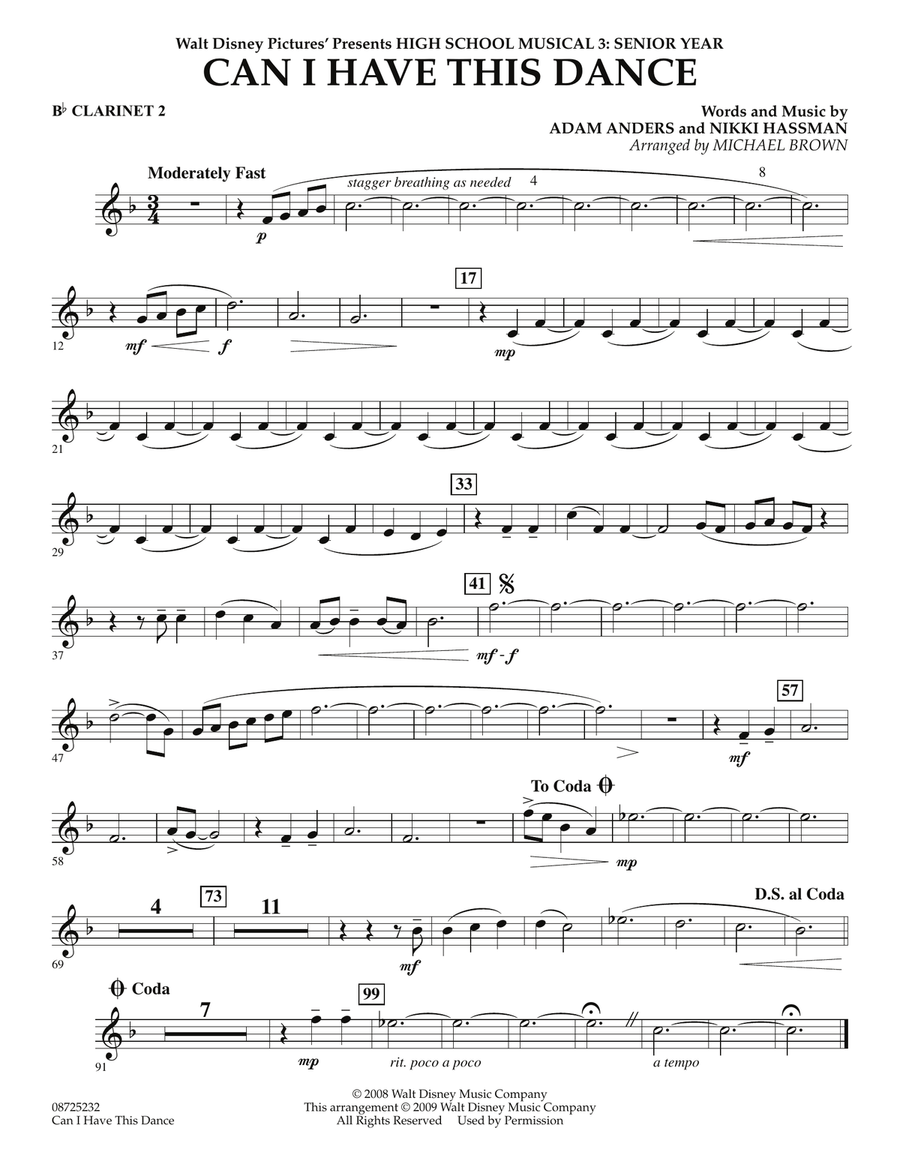 Can I Have This Dance? (from High School Musical 3) - Bb Clarinet 2 Concert Band scores gallery preview page 1