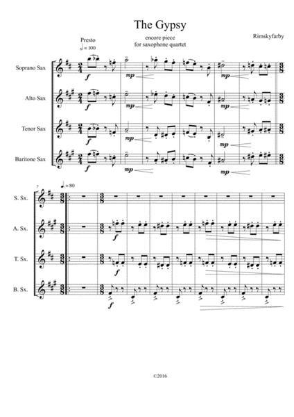 The Gypsy. Encore piece for intermediate Saxophone Quartet (Score) image number null