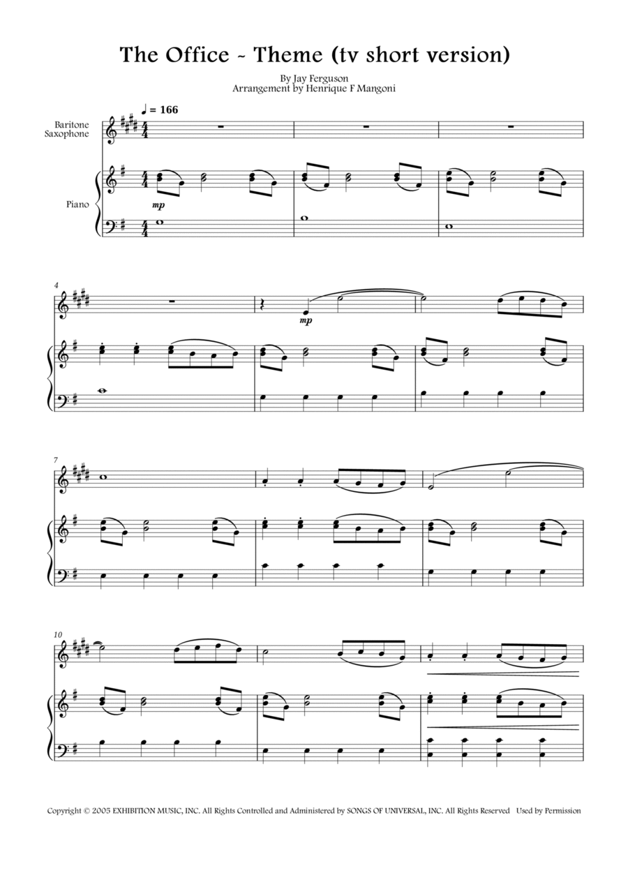 The Office - Theme Baritone Saxophone scores gallery preview page 1