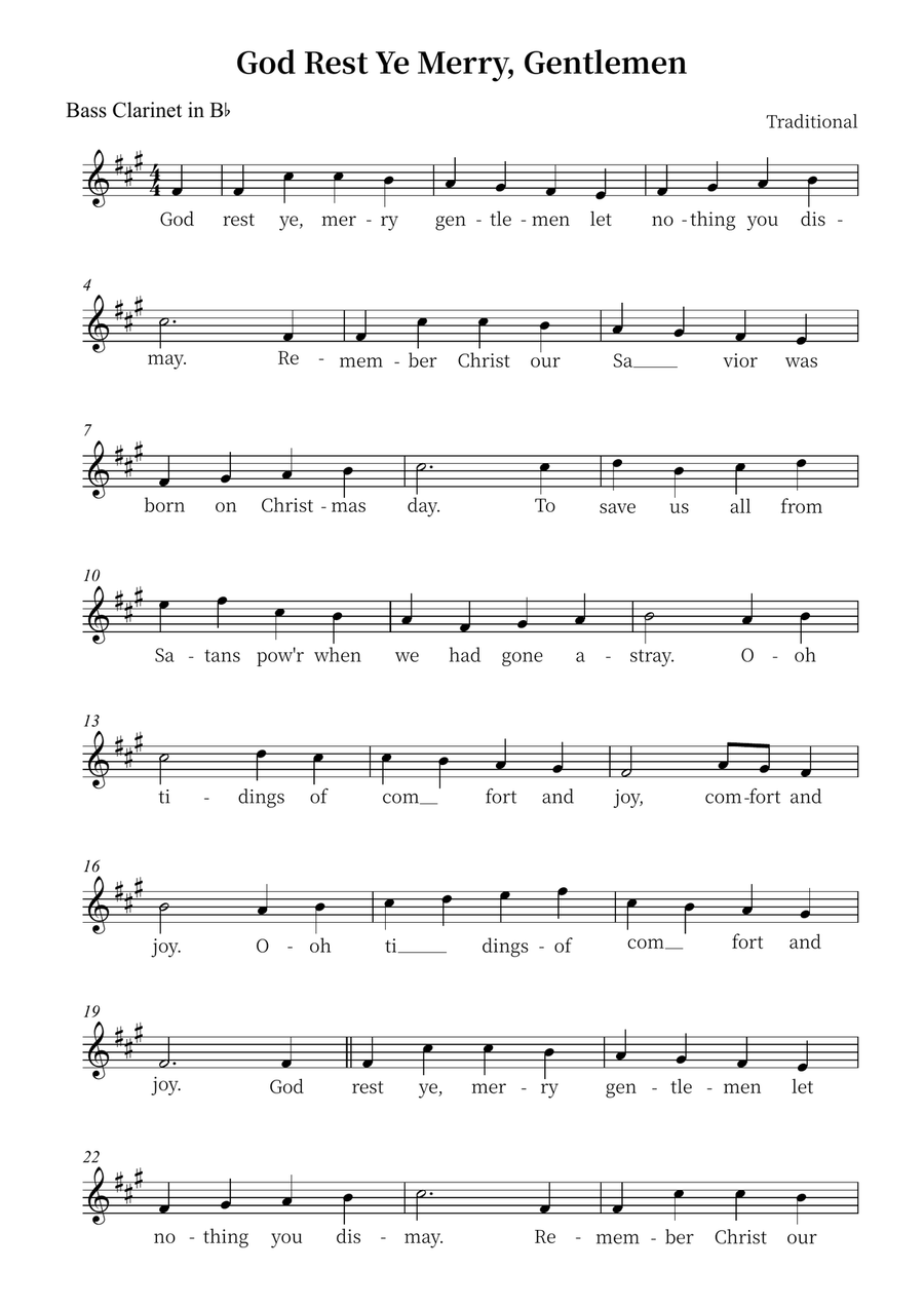 God Rest Ye Merry, Gentlemen Bass Clarinet scores gallery preview page 1